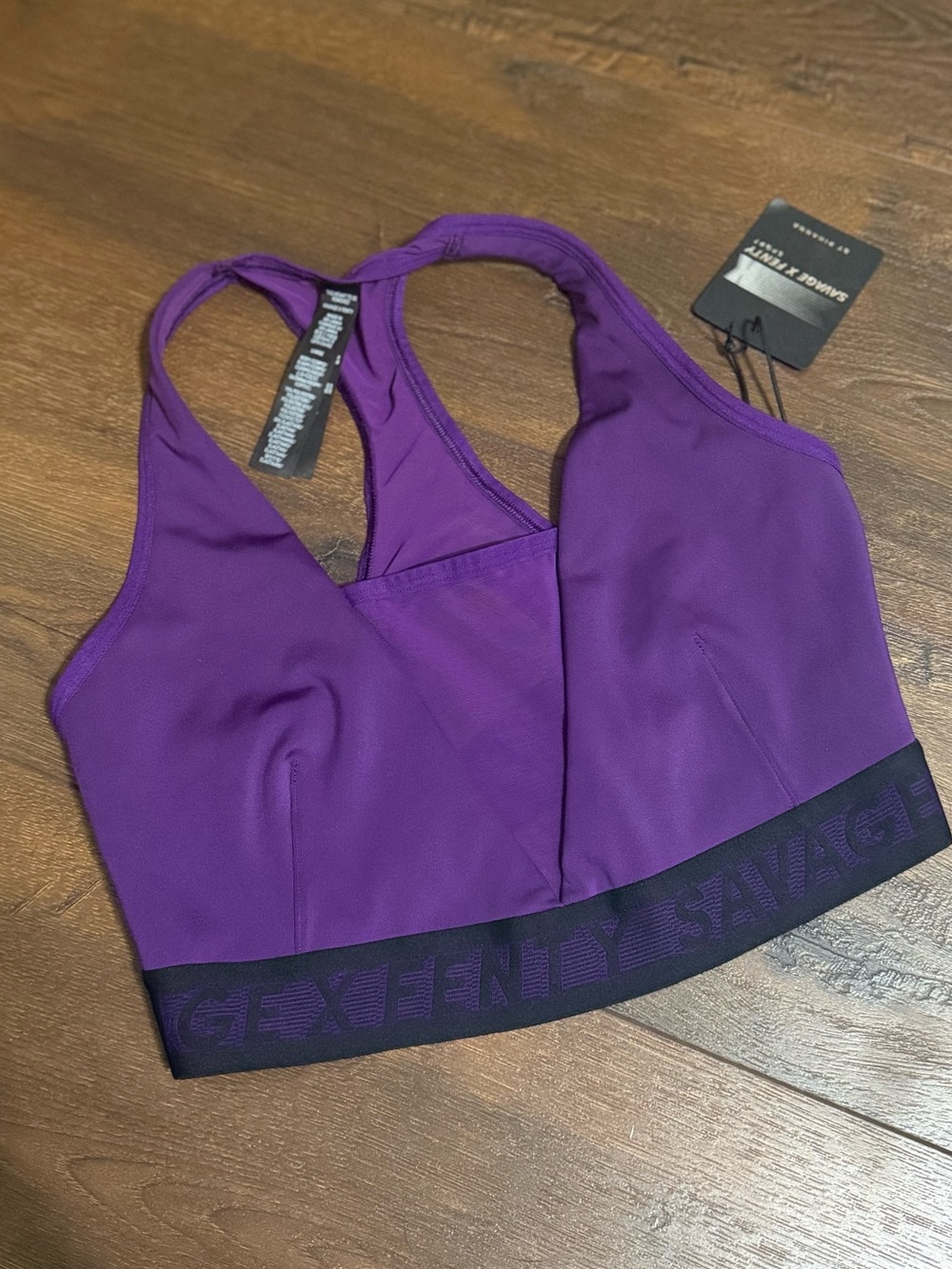 Savage X Fenty Deep Purple Racerback Sports Bra with Black Branded Band